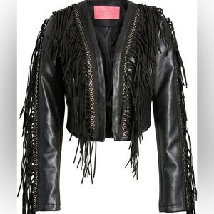 AKIRA Azalea Wang Punk Fringe Studded Faux Leather Rocker Jacket ✨